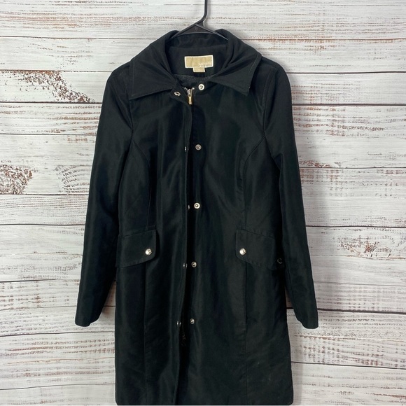 MICHAEL KORS BLACK MIDI LENGTH WOOL BLEND LINING JACKET - Picture 1 of 13